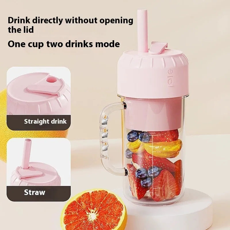 Portable USB juicer in cherry blossom powder or avocado green with multiple blade options