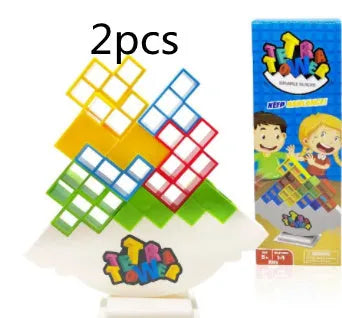 Plastic balance stacking board game with colourful blocks, chassis and base for kids and adults