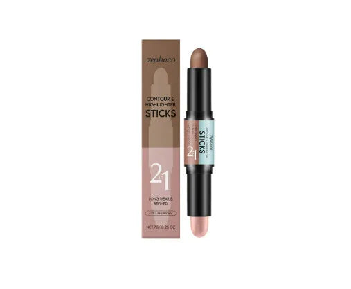 Dual-ended 2-in-1 highlighter and repair makeup pencil for eyebrows and contouring.