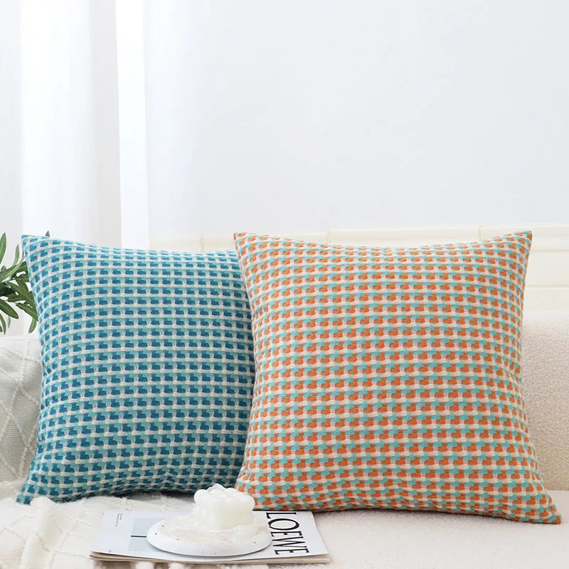 Geometric abstract modern minimalist yarn-dyed TIHUA pillowcase 45x45cm in orange, blue, green, and brown colour options