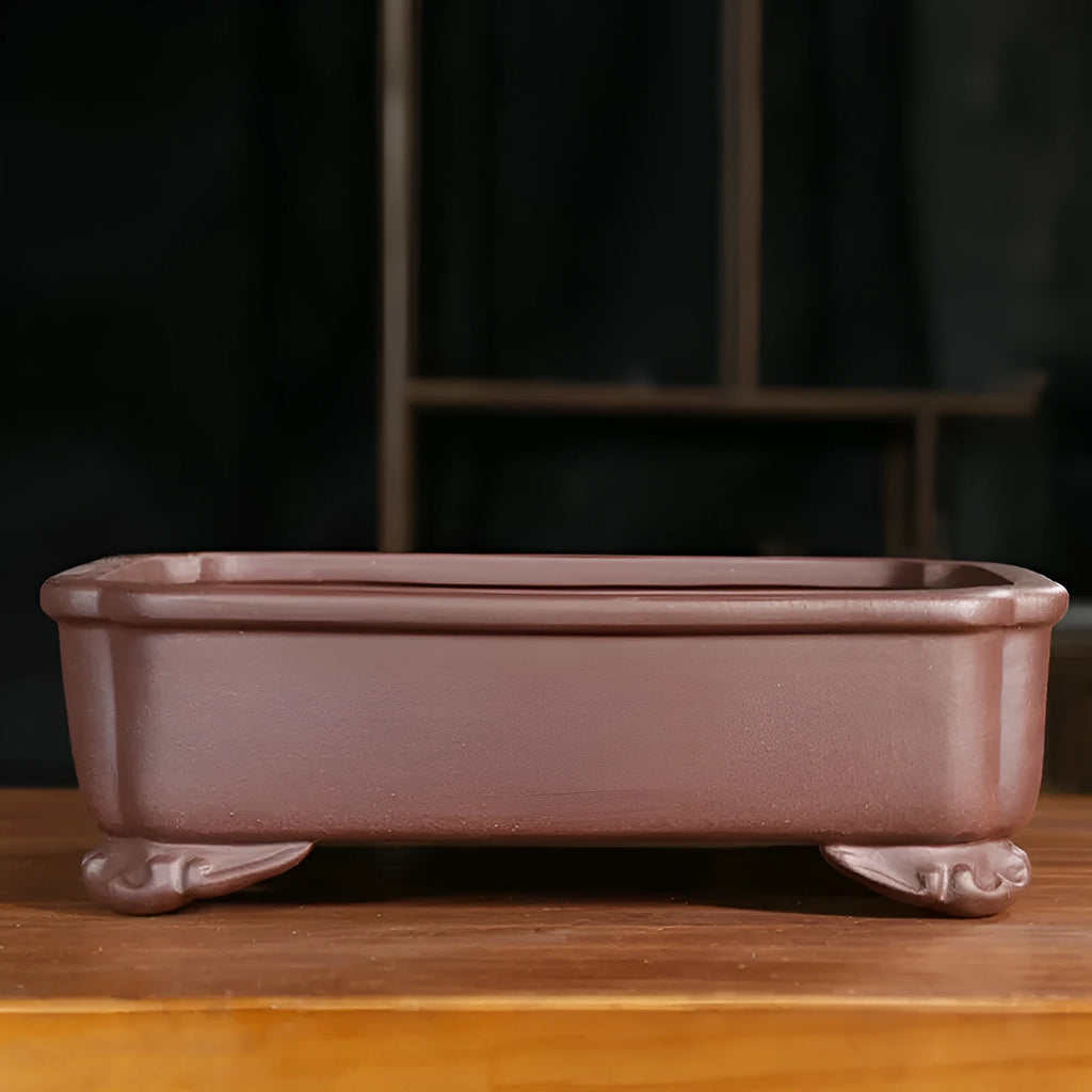 Purple sand rectangular bonsai planter with classical design and corner cutting details