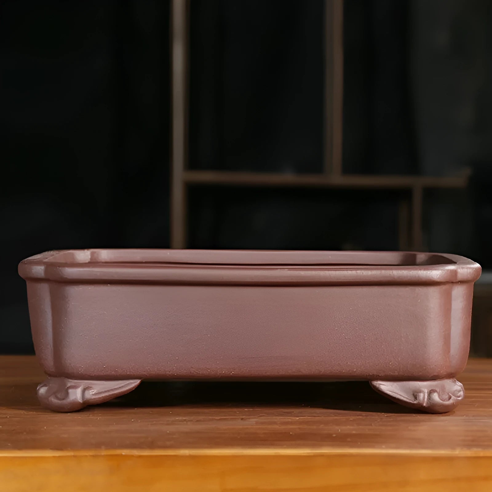Purple sand rectangular bonsai planter with classical design and corner cutting details