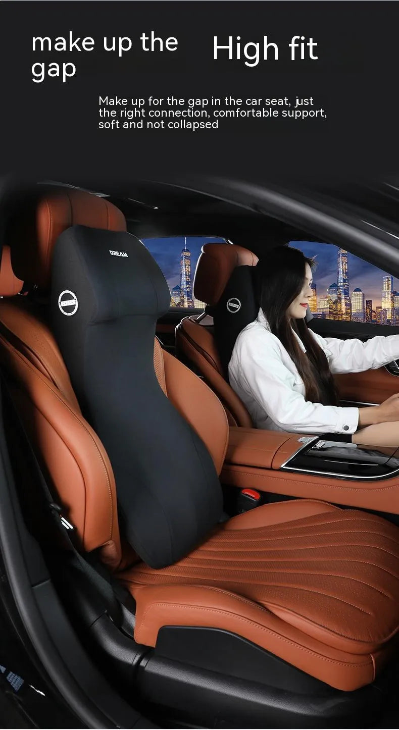 Automotive memory foam cushion and integrated lumbar support pillow in simple style.