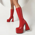 Women's ankle-high casual boots in black, red, blue, and white colours with artificial PU leather upper