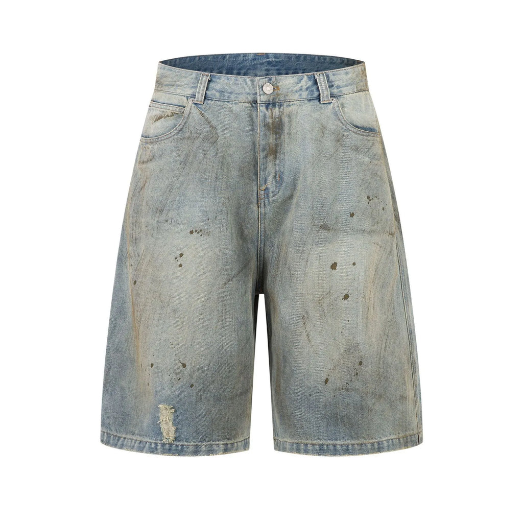 Men's blue cropped denim jeans with straight leg design and zipper fly in street fashion style