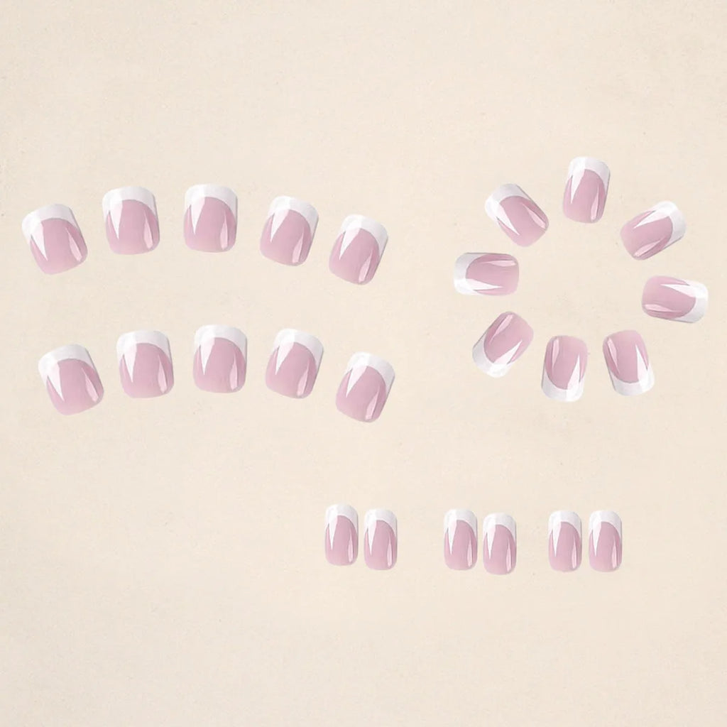 White press on nails with plaid pattern, 24 pieces in box