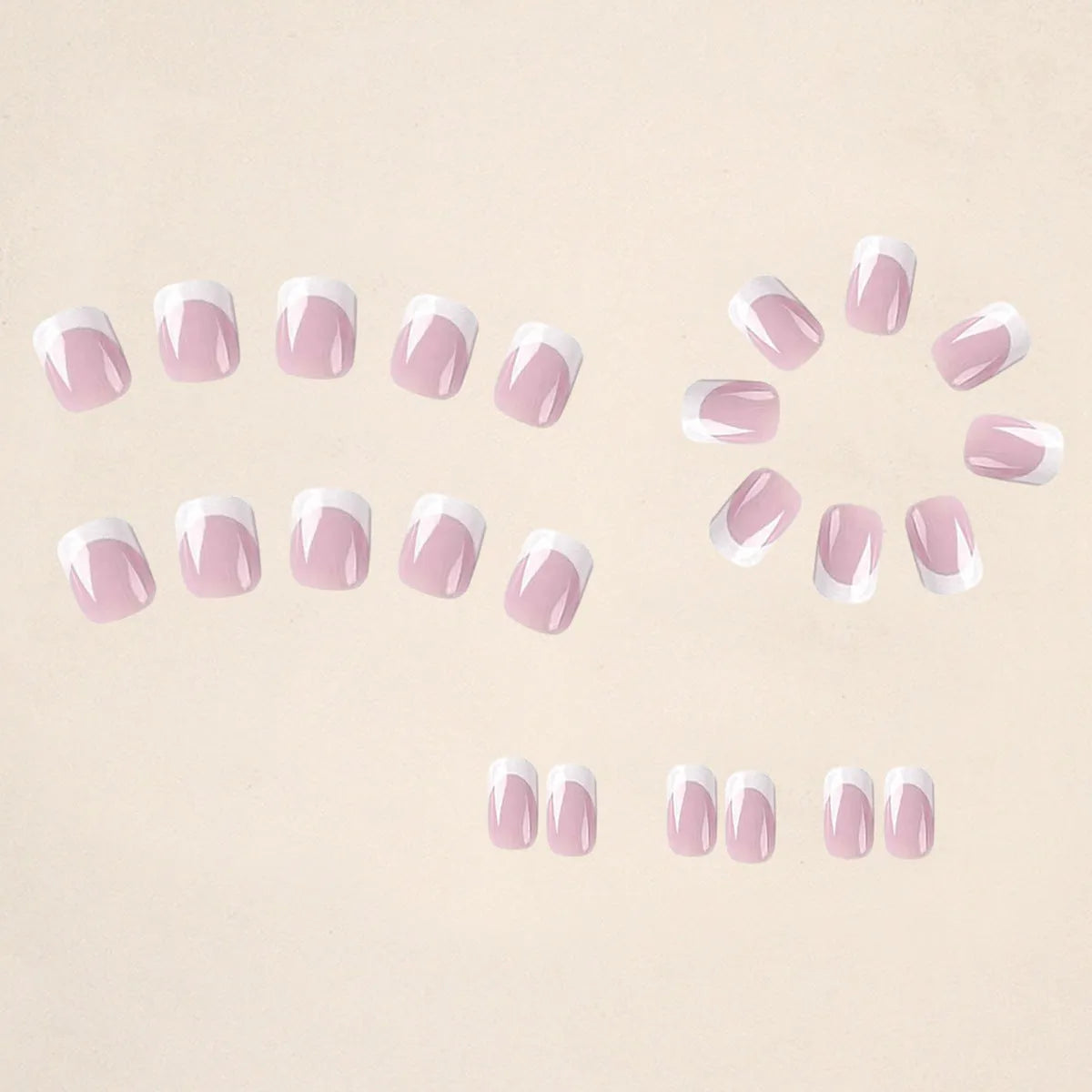 White press on nails with plaid pattern, 24 pieces in box