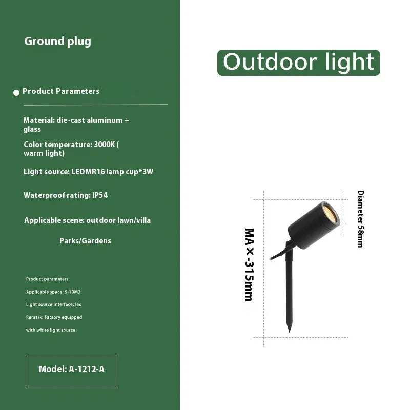 Outdoor aluminium ground lamp with LED lighting for garden and courtyard use