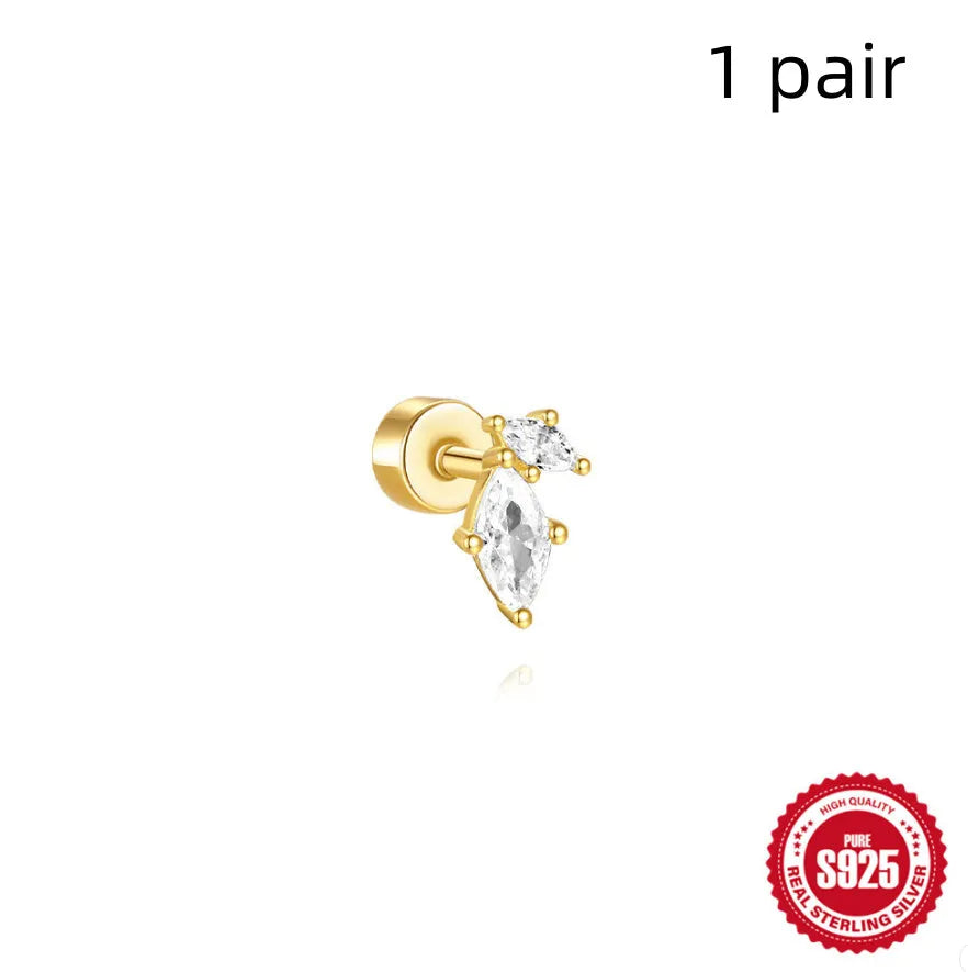S925 sterling silver ear bone stud with flat column thread in one of twelve gold electroplated colour options.