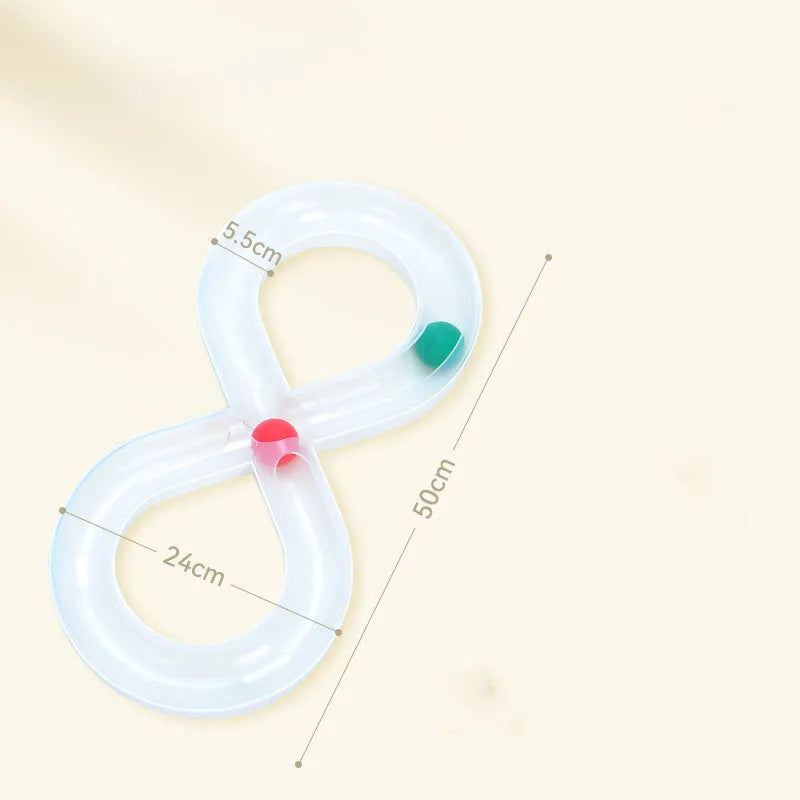 Blue rotating cat turntable toy with track ball and teasing stick measuring 50cm long