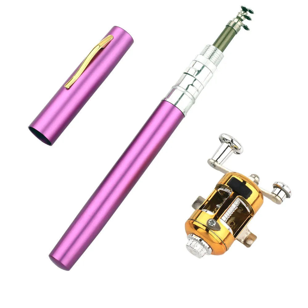 Portable telescopic pen fishing rod kit in aluminium case with ST5RL reel, extended to 1 metre.