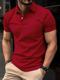 Men's slim fit cotton blend short sleeve button-up shirt in solid colour