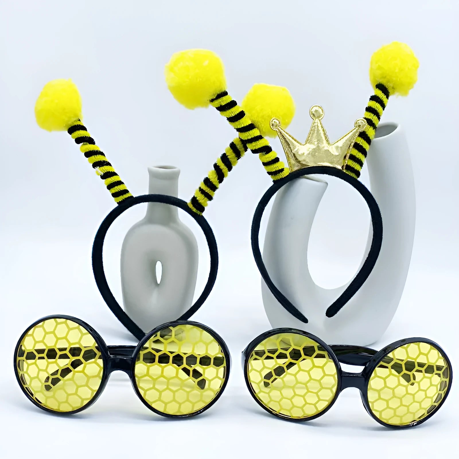 Children's yellow bees costume headband and glasses set with butterfly patterns