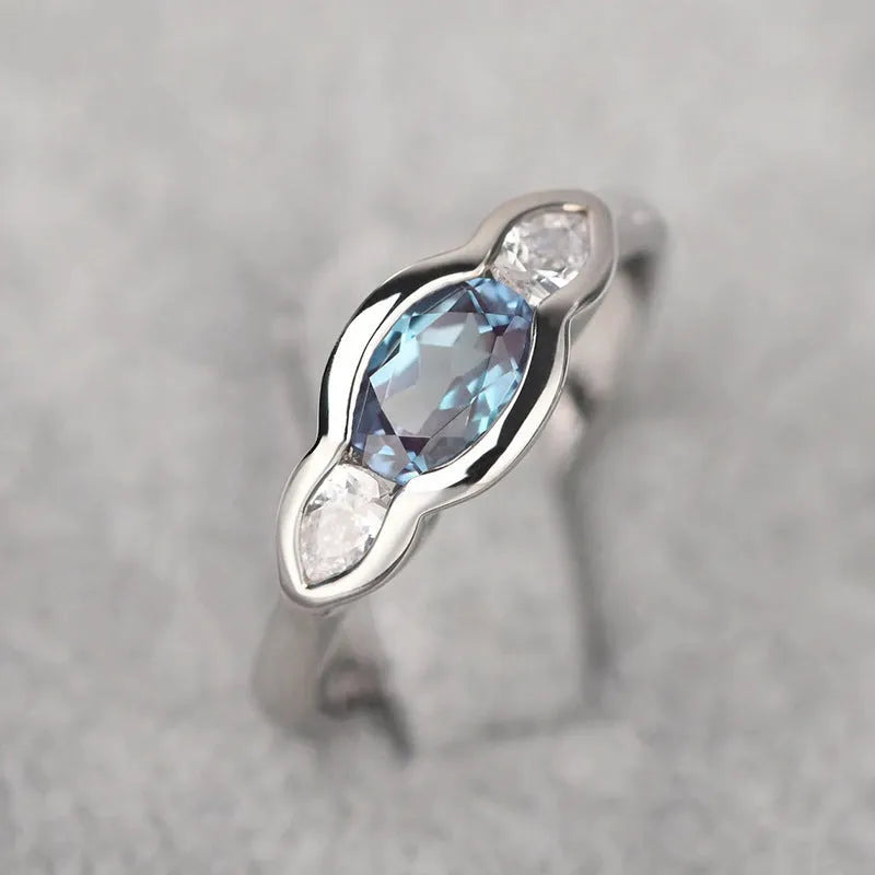 White gold geometric ellipse women's ring with zircon inlay on copper