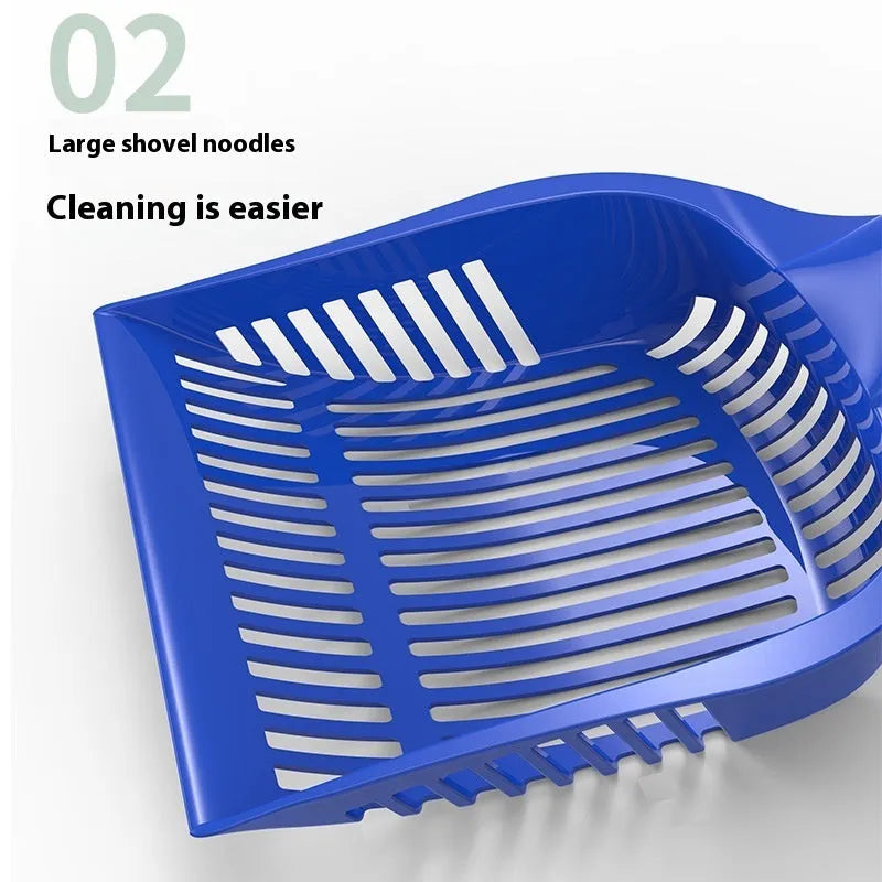 Plastic cat litter scoop in red, yellow or blue colour showing small and medium size options