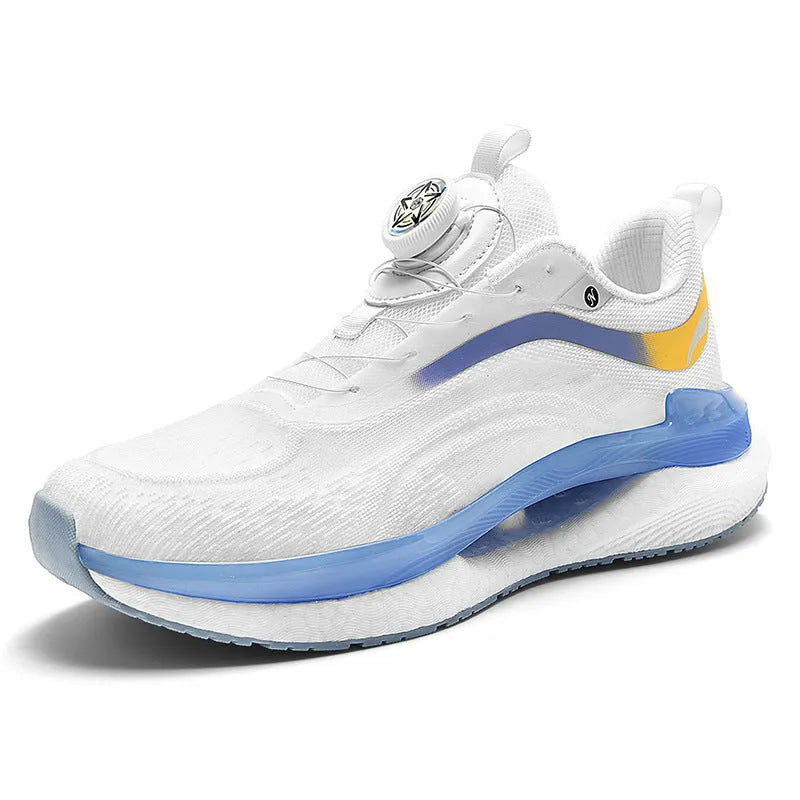 Men's high top breathable running shoes in cotton candy colour with mesh upper and buckle fastening