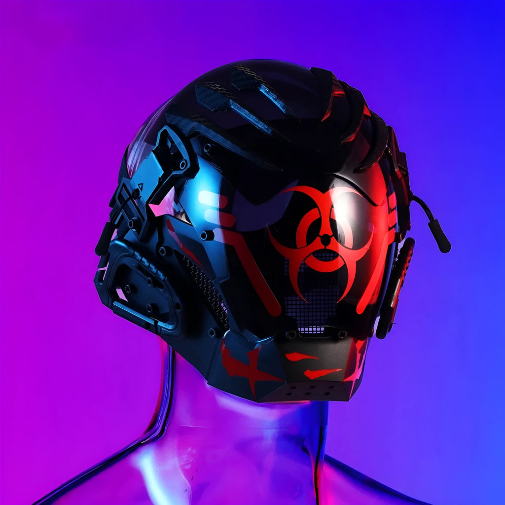 Black full face sci-fi prop helmet with tech creative design, model CYBER04