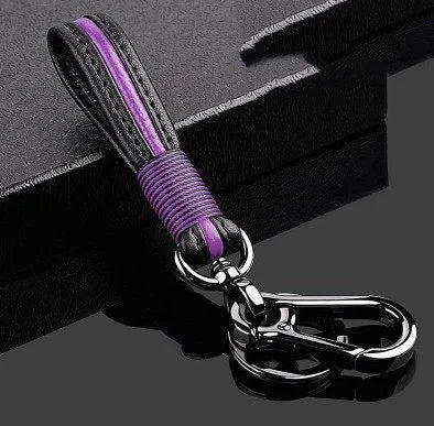 Handmade plastic keychain with horseshoe buckle in gun black finish and red key cover