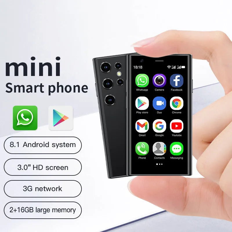 S23PRO XS15 mini Android smartphone with 30mm straight plate screen in black, green, or pink purple colours