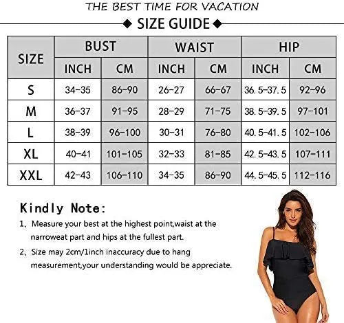 Black one-piece swimsuit with ruffled tube top straps and side cut-out details