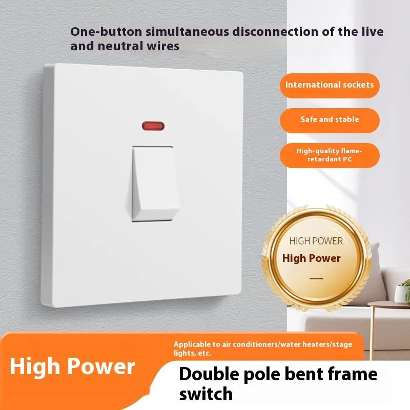 Curved rack double break electrical switch with LED indicator light in gold finish