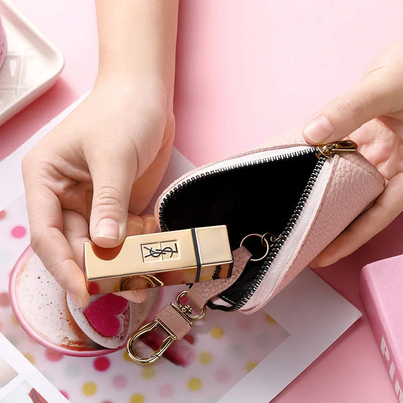 Black PU leather zipper key case showing expansion storage capacity
