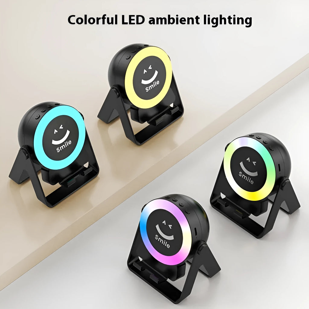 Black and white induction bracket Bluetooth speaker with LED lighting and waterproof rating