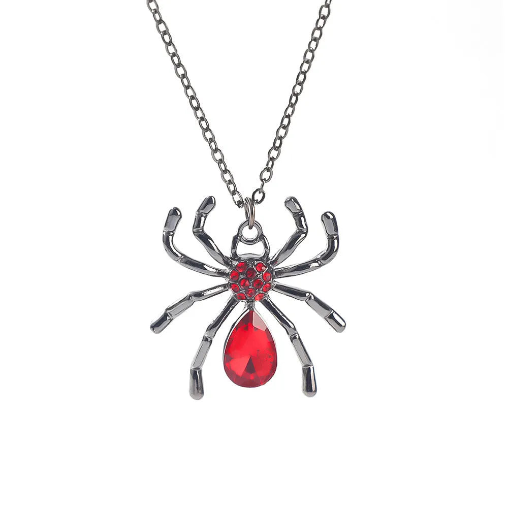 Halloween necklace with electroplated zinc alloy pendant showing spider, bat, and gothic designs on regular chain
