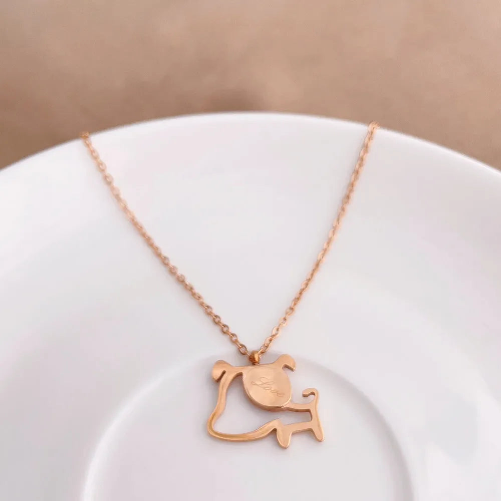 Rose gold titanium steel clavicle chain necklace with geometric line design and electroplated finish