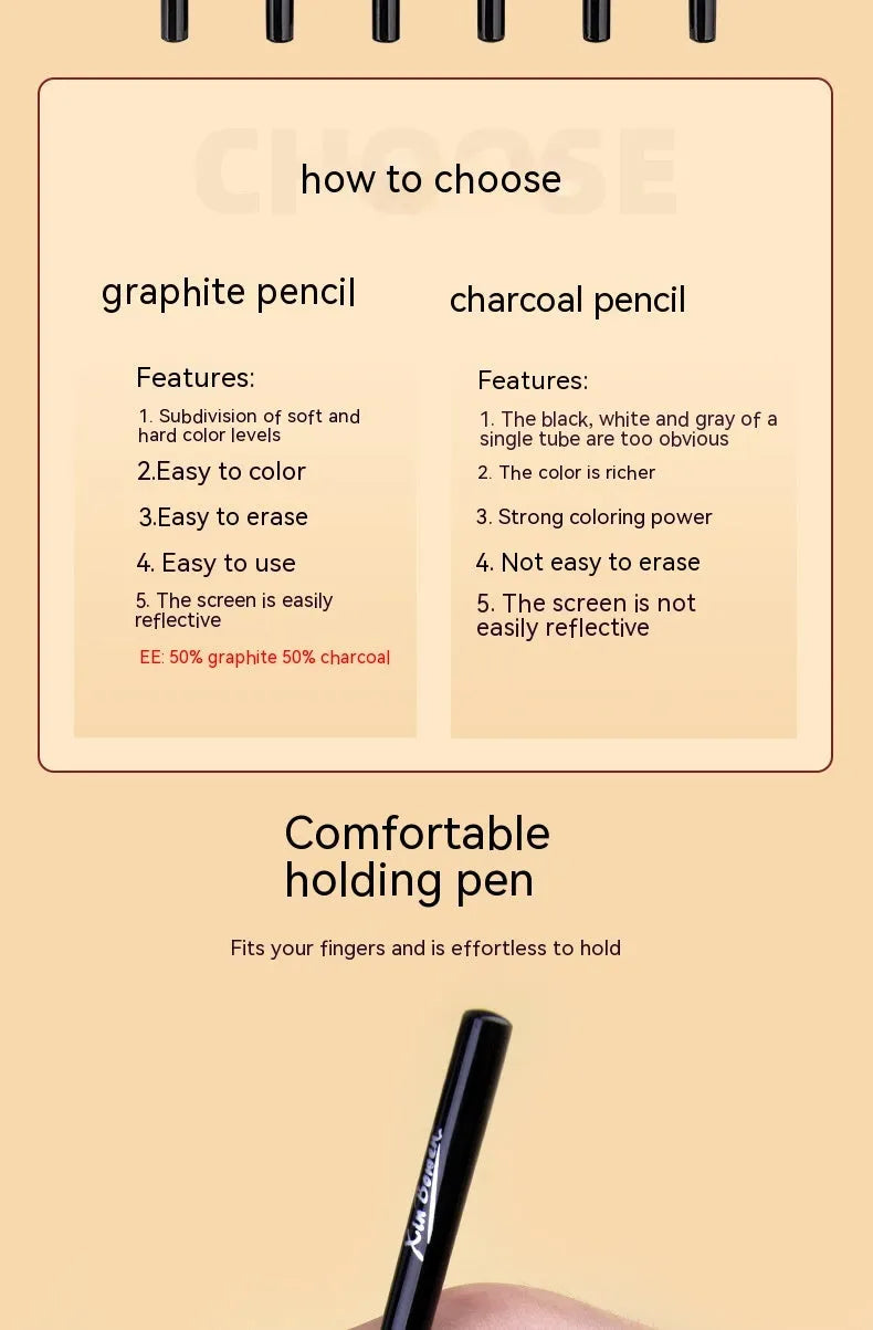Wood-free graphite sketching pencils set with six hardness grades for art projects