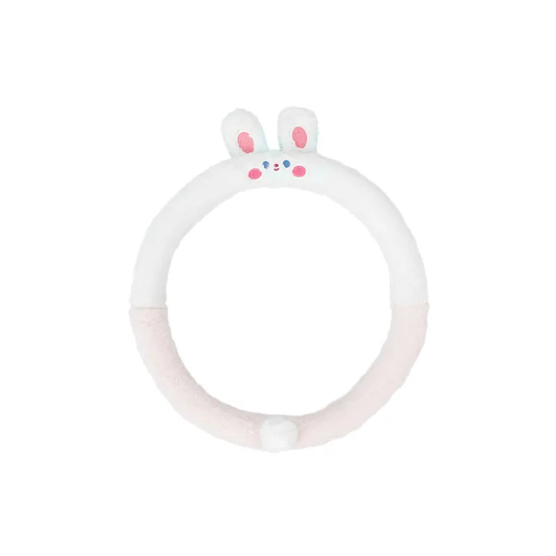 Plush car steering wheel cover with embroidered animal design for winter thermal insulation