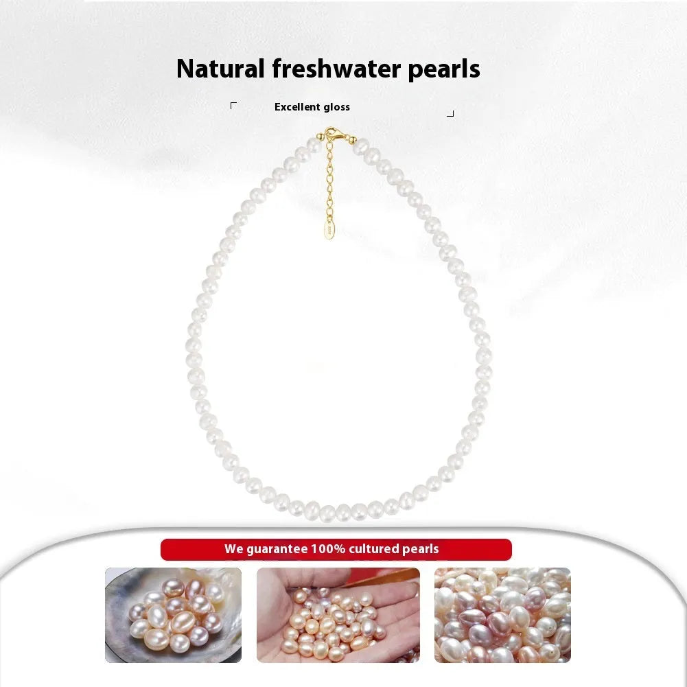 Women's adjustable necklace with 6-7mm natural freshwater pearls on a 925 sterling silver chain.