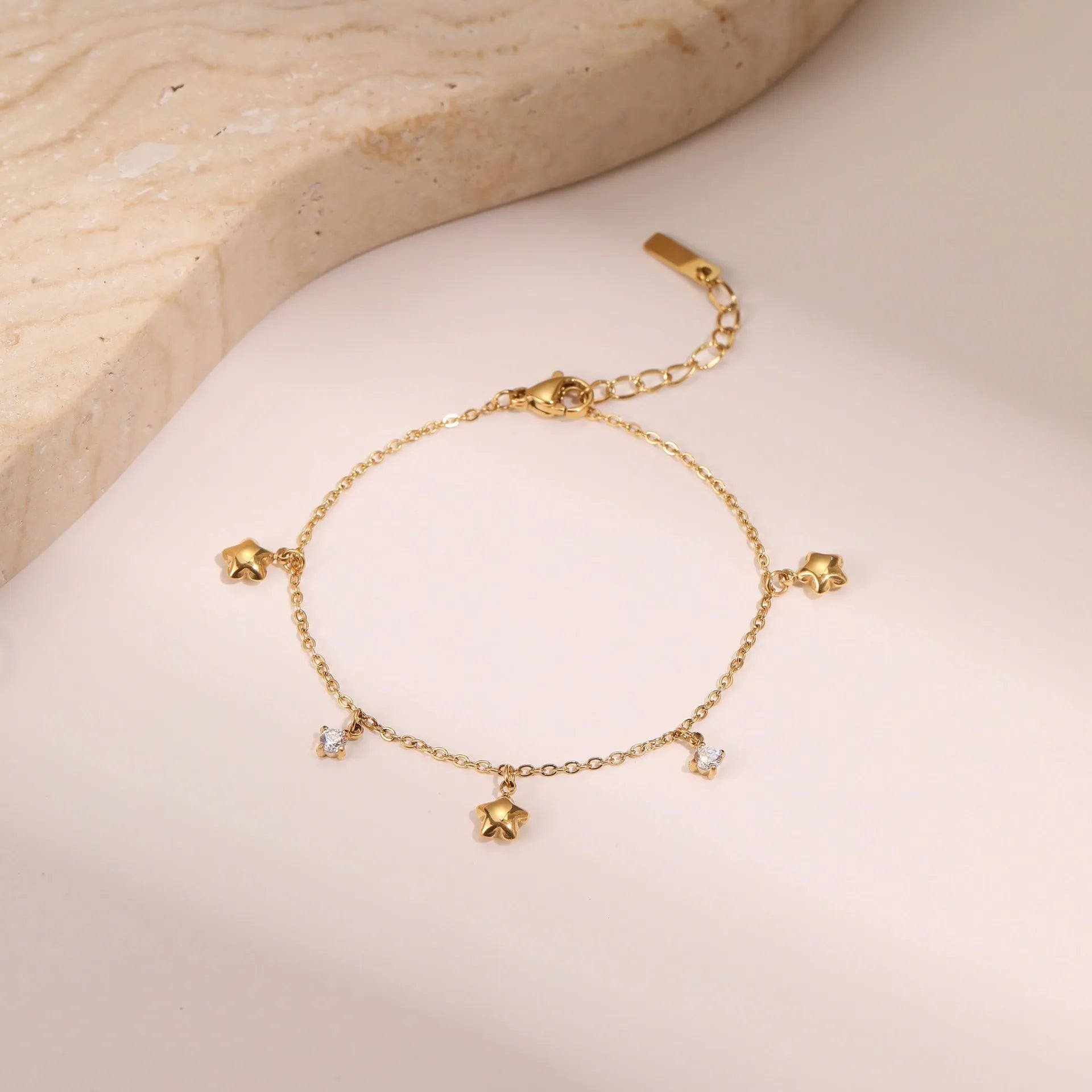 Gold plated stainless steel bracelet with geometric star pendant, women's office jewellery