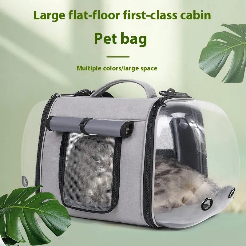 Outdoor portable one-shoulder pet bag in solid colour with roller shutter access for cats under 10.00kg