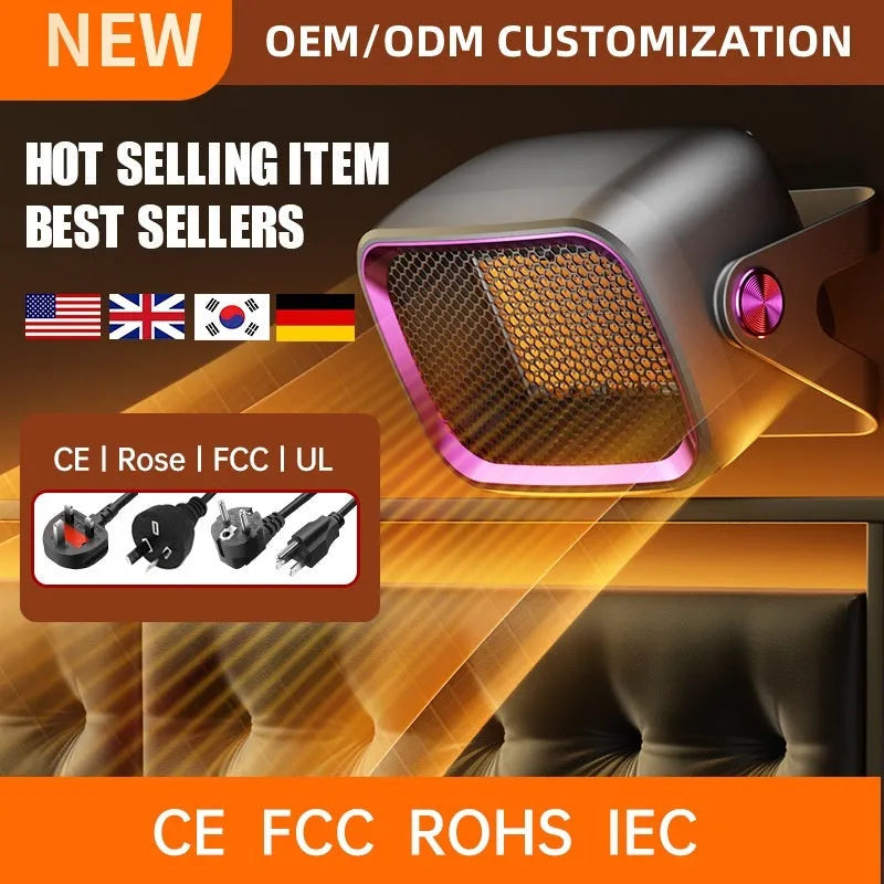 Desktop ceramic heater in white colour with adjustable power settings and two fan speed modes