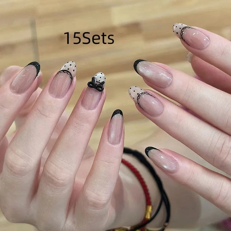 False nails for girls showing short square and coffin shapes in various solid and sparkle colours