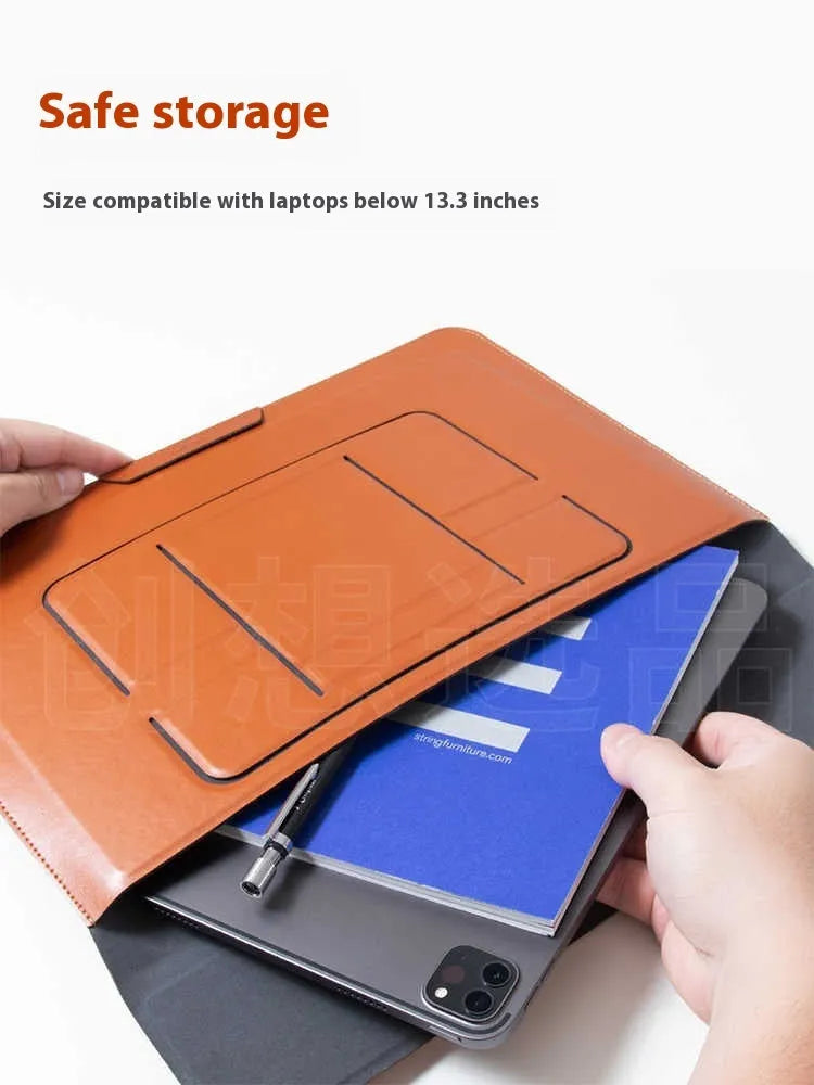 Integrated black laptop bracket bag with stand for 13.3 inch notebooks.