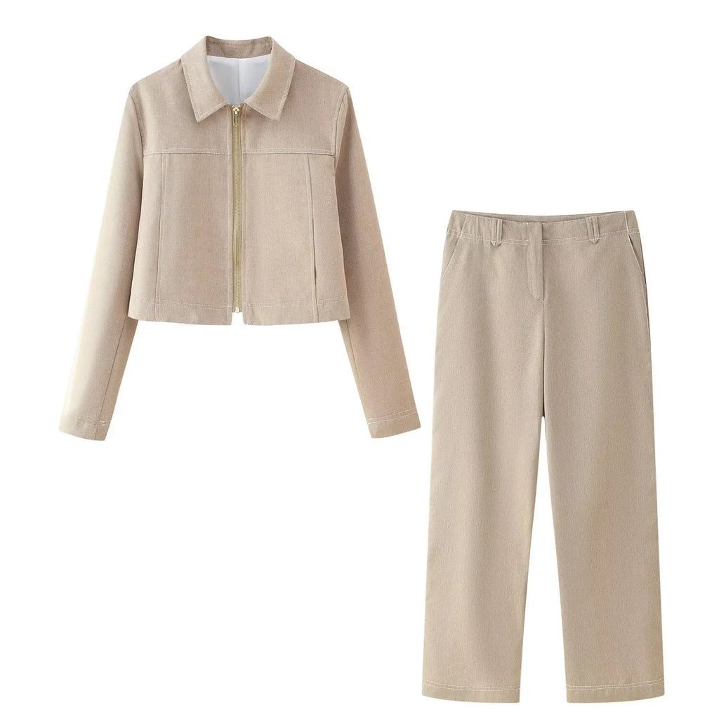 Women's summer street fashion suit set with 3D herringbone pattern jacket and matching straight-leg trousers