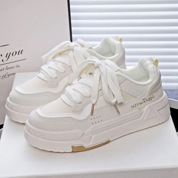 Children's height increasing board shoes with thick rubber sole and cross shoulder strap lace-up design