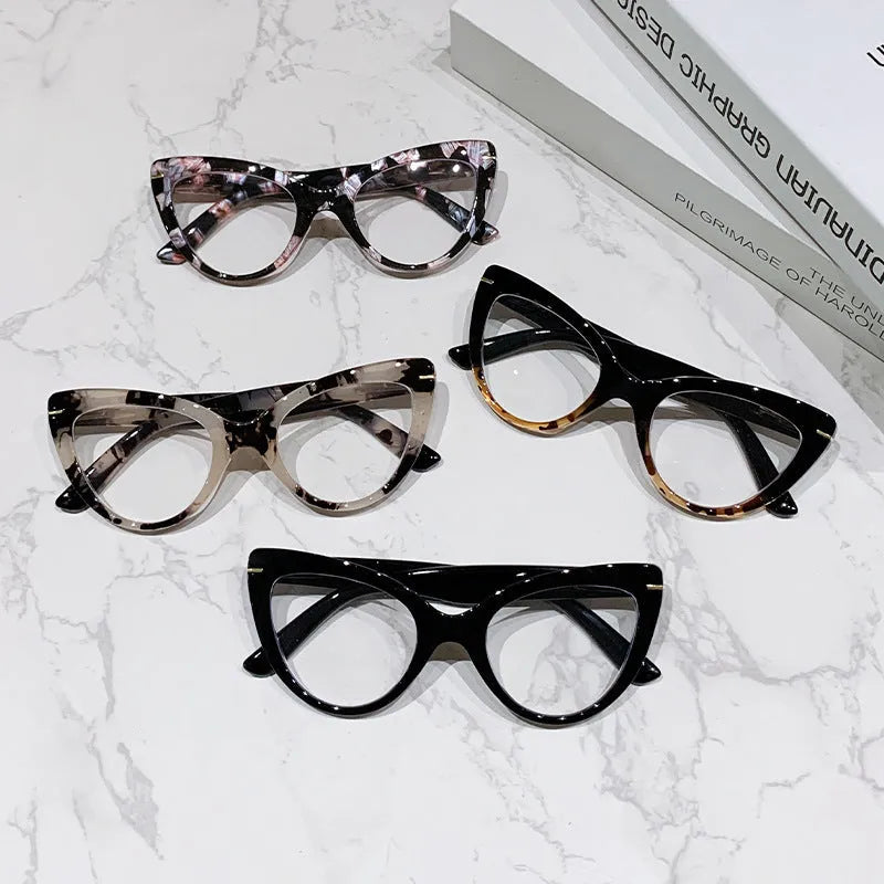 Women's large frame cat's eye presbyopic reading glasses with dragon and phoenix decorations on frames