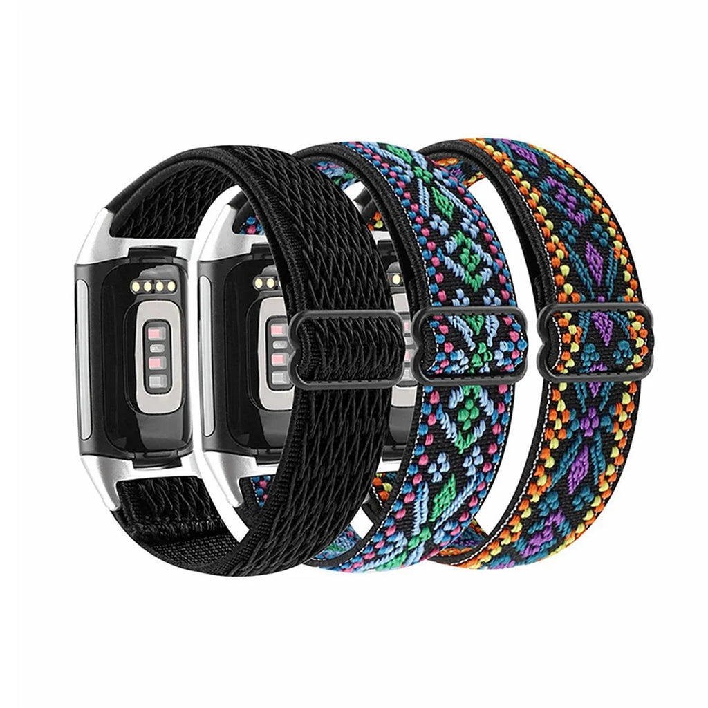 Nylon elastic strap with metal toe cap for Fitbit Charge 3/4/5/6, black colour, simple design