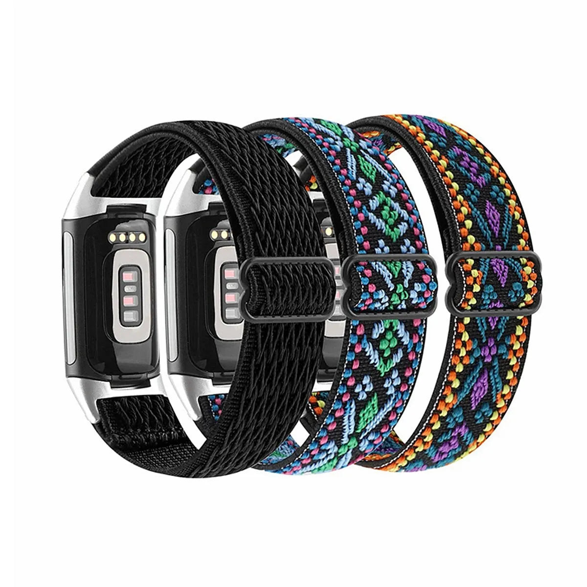 Nylon elastic strap with metal toe cap for Fitbit Charge 3/4/5/6, black colour, simple design