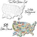 Travel-themed car sticker set with map graphics and vinyl lettering for vehicle decoration