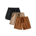 Men's three-pack drawstring shorts in black, khaki and light brown colours with elastic waistband