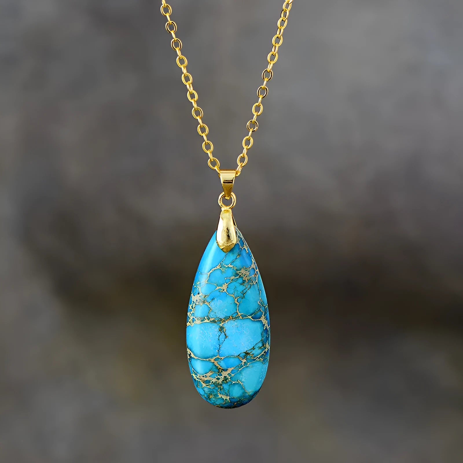 Jade water drop pendant necklace with 18K gold plating chain