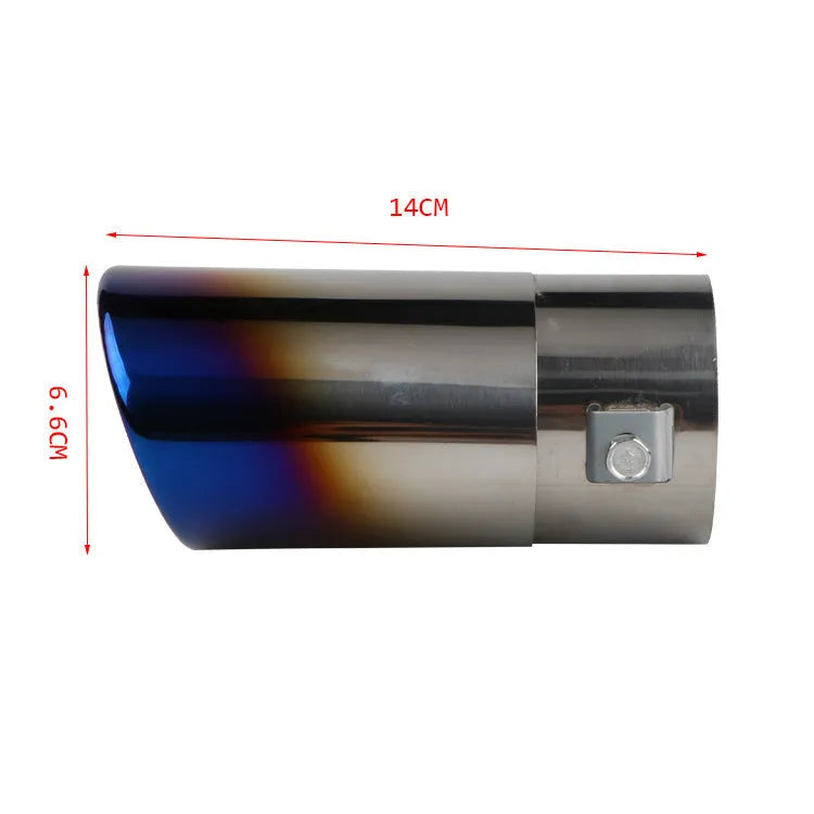 Stainless steel universal car exhaust tailpipe showing straight and curved shape options in different finishes.