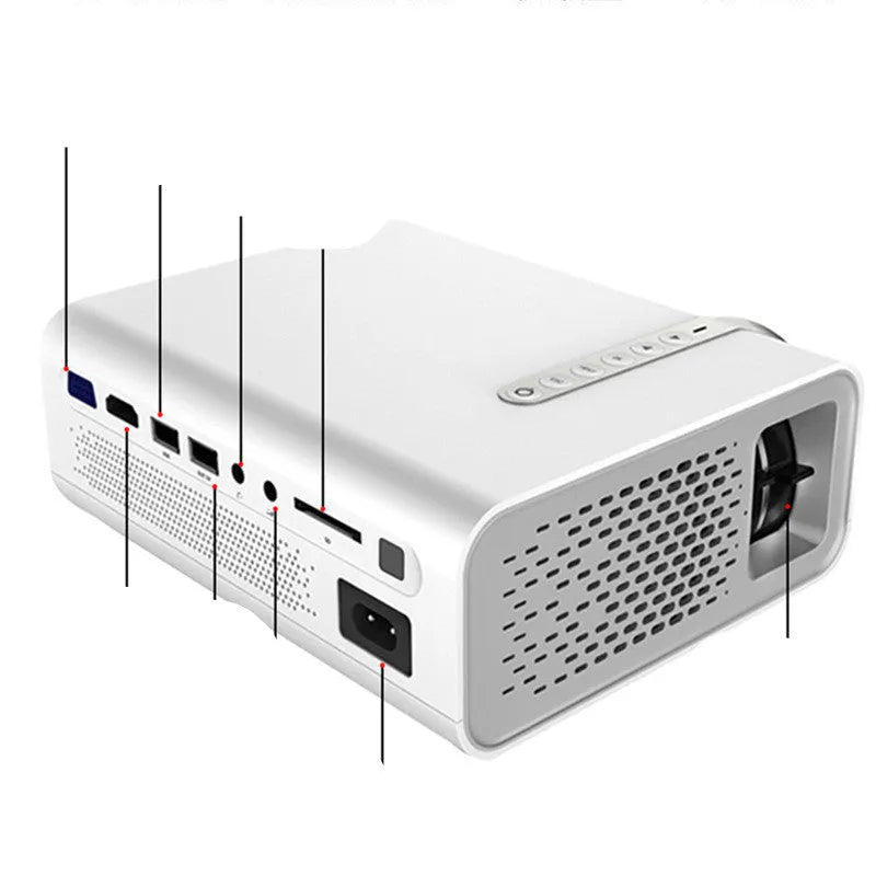 YG530 mini mobile phone projector in black or white with wireless connectivity and LED projection