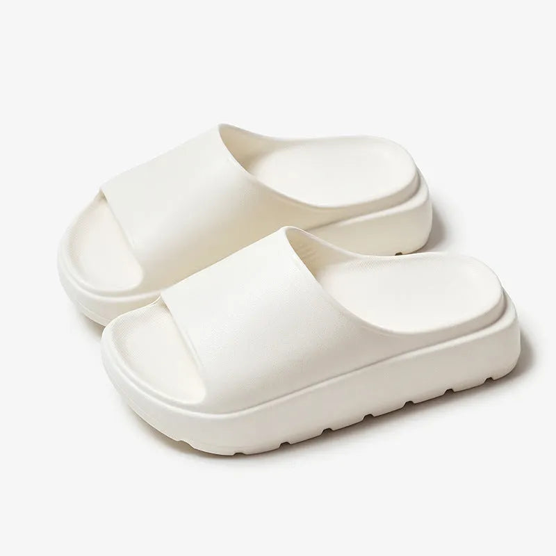 Women's thick-soled beige fish mouth beach slippers with 5.5cm EVA platform