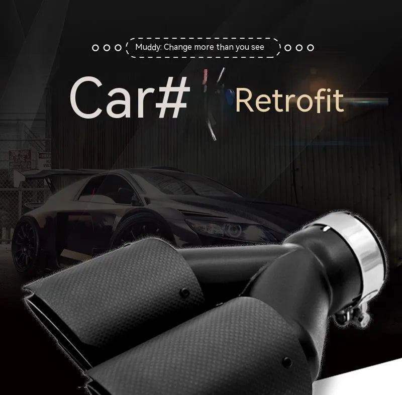 Black carbon fibre car exhaust silencer with double outlet tail nozzle, 250mm length