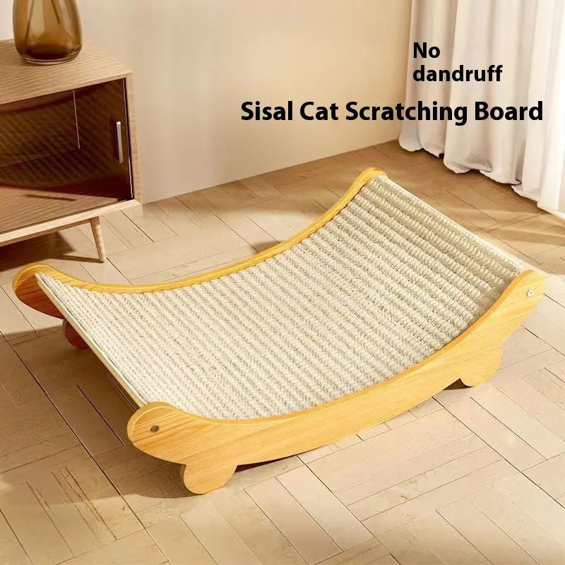A sisal fabric cat scratch board in a pastoral style, shown in two available sizes.